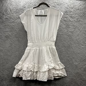Vacate The Label Women's Medium White Dress Sleeveless Ruffles V-Neck‎